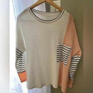 Womens top, pink, white, striped, size 2x like new shirt/blouse